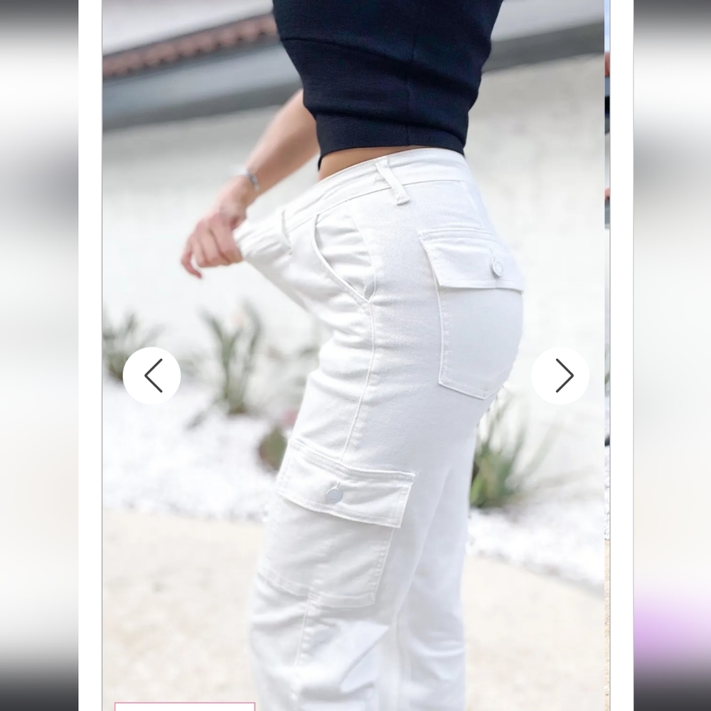 Judy Blue White High Rise Cargo Straight Jeans - Picture 2 of 10